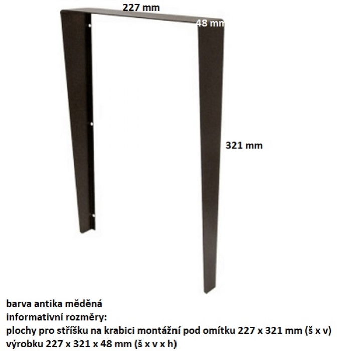 Stříška na krabici montážní pod omítku KARAT šest modulů vertikální barva antika měděná
