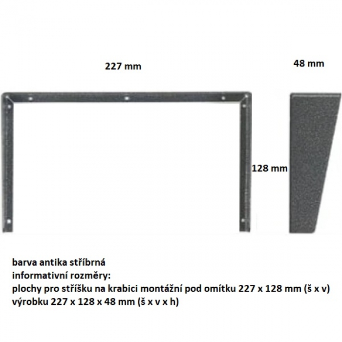 Stříška na krabici montážní pod omítku KARAT dva moduly horizontální barva antika stříbrná