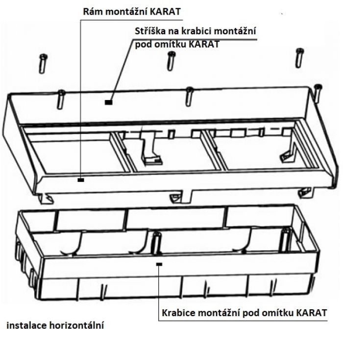 Stříška na krabici montážní pod omítku KARAT dva moduly horizontální barva černá
