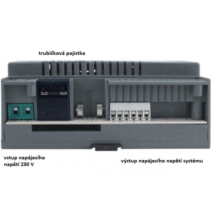 Síťový napaječ SN 49 2-BUS a videotelefony TESLA výstup DC 24V/500mA, AC 9V/1A a DC 12V/500mA, rozměr 7 DIN