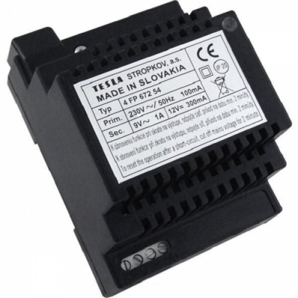 Síťový napaječ SN 54 domácí telefony 4+n výstup DC 12V/300mA, AC 9V/1A, rozměr 4 DIN