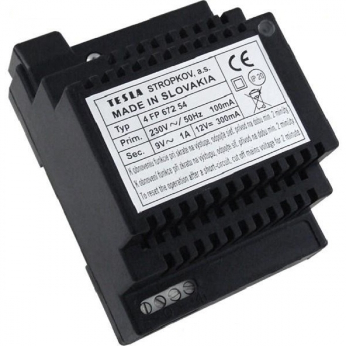 Síťový napaječ SN 54 domácí telefony 4+n výstup DC 12V/300mA, AC 9V/1A, rozměr 4 DIN