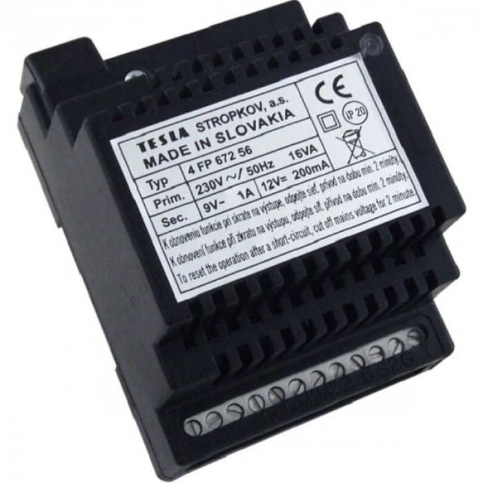 Síťový napaječ SN 56 domácí telefony 4+n výstup DC 12V/250mA, AC 9V/1A, vyzvánění generátor, rozměr 4 DIN