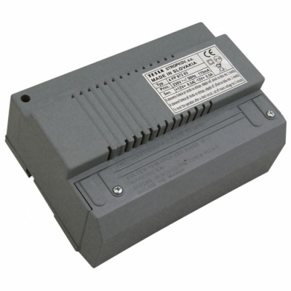 Síťový napaječ SN 63 domácí telefony 4+n výstup DC +12V/500mA a -12V/500mA, AC 12V/500mA, generátor, rozměr 7 DIN