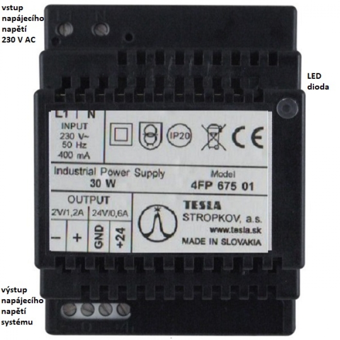 Síťový napaječ SN 01 domácí telefony 2-BUS a videotelefony výstup DC 12V a 24 V DC