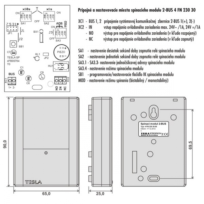 Spínací zařízení 2-BUS telefony a videotelefony 24 V-1A