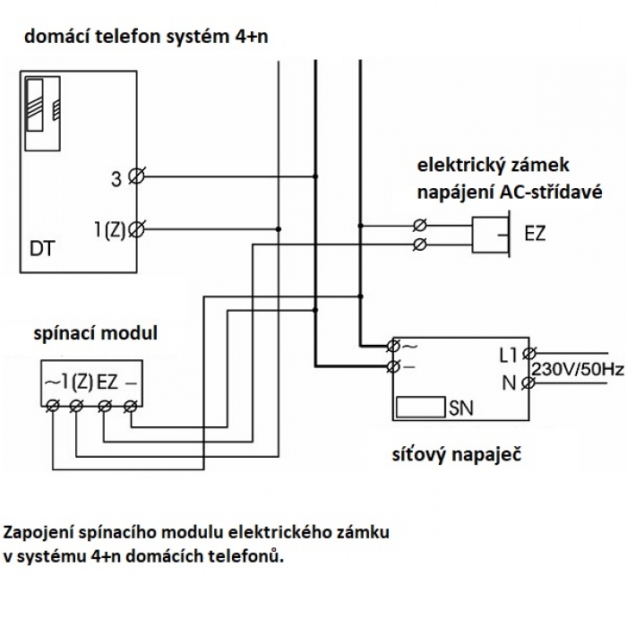 Modul spínací elektrický zámek otvírač 6 - 8 V AC, max. 0,8 A, domácí telefony 4+n
