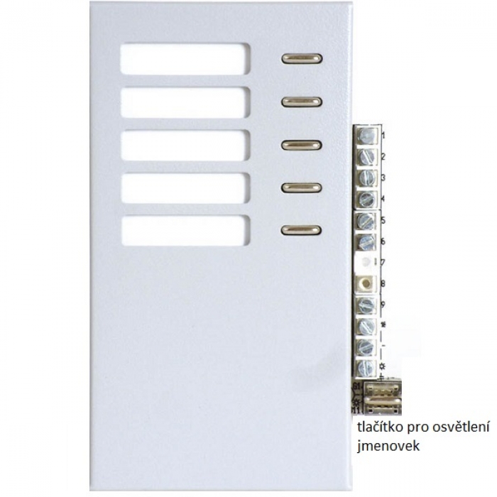 Tlačítka domovní telefony TESLA 4+n TT 85 pět tlačítek, tlačítko pro osvětlení jmenovek