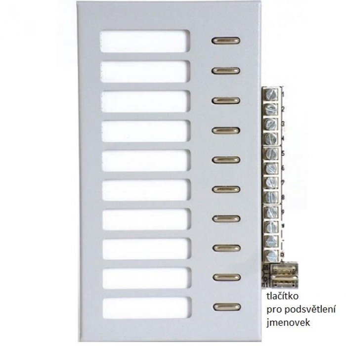 Tlačítka domovní telefony TESLA 4+n TT 85 deset tlačítek, tlačítko pro osvětlení jmenovek