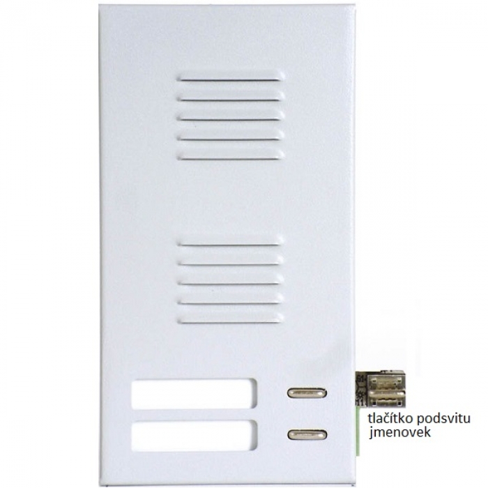 Elektrický vrátný hovorová jednotka domovní telefony TESLA 4+n TT 85 dvě tlačítka, tlačítko pro osvětlení jmenovek